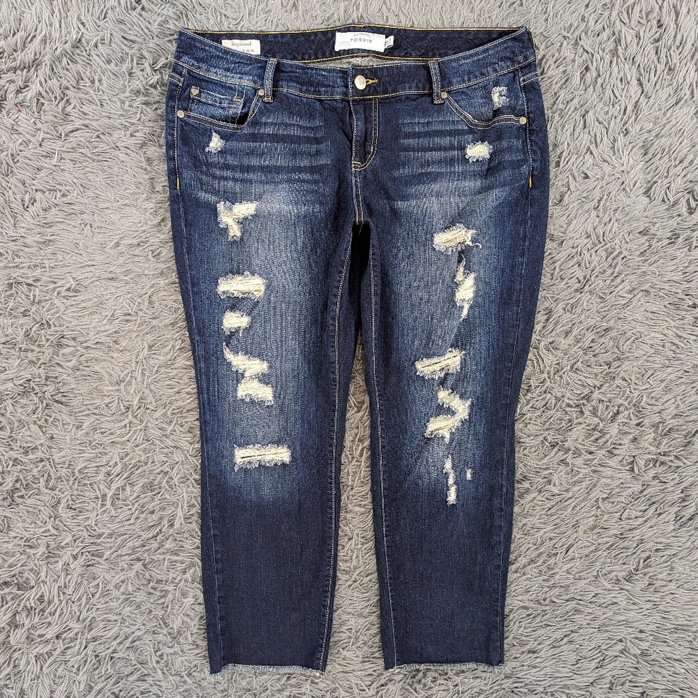 Torrid Jeans Women's 16 Dark Wash Boyfriend Distressed Stretch Denim
